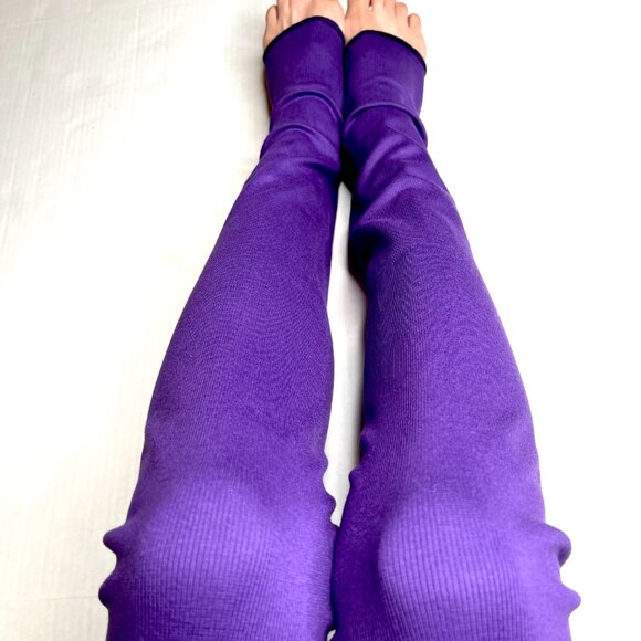Purple Thigh Highs Ribbed Knit Leg Warmers Long Cotton Knee Socks Covers Legging - Picture 5 of 9